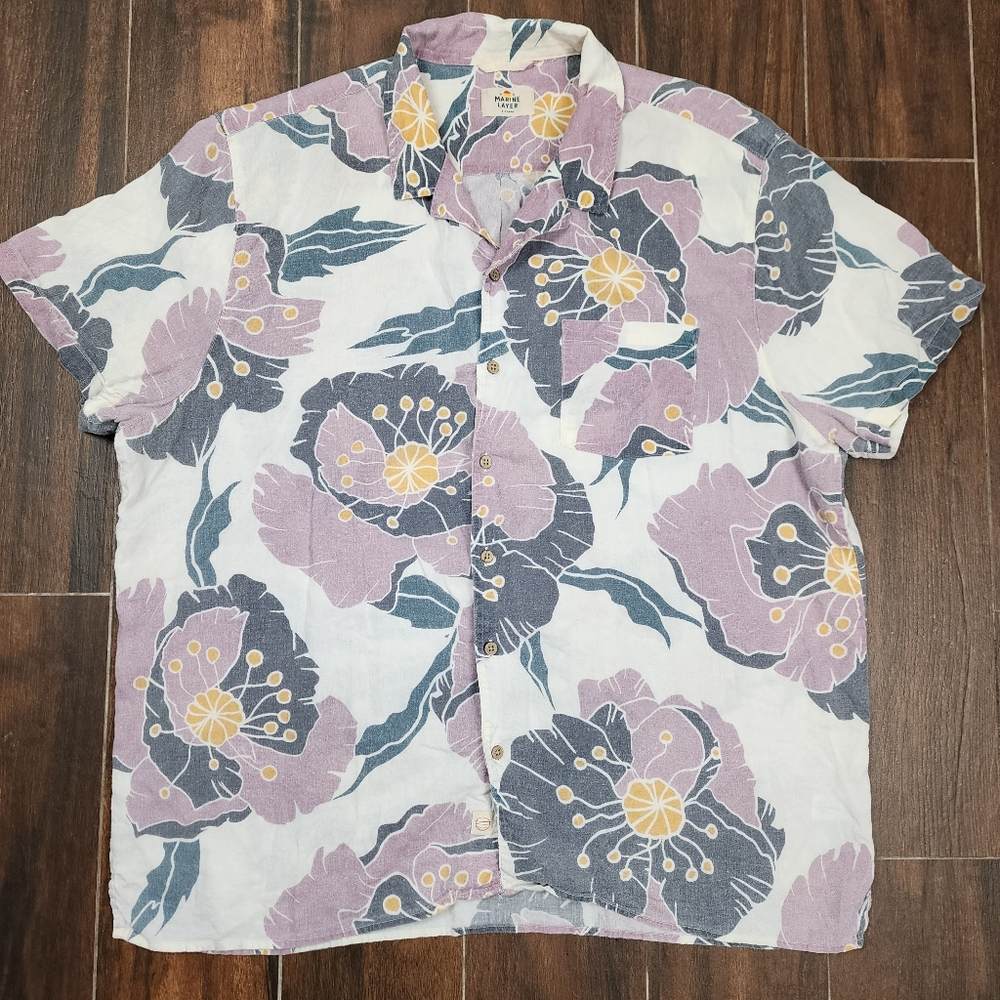 Marine Layer Floral Resort Linen Shirt Mens XL Camp Button Hawaiian Huckberry